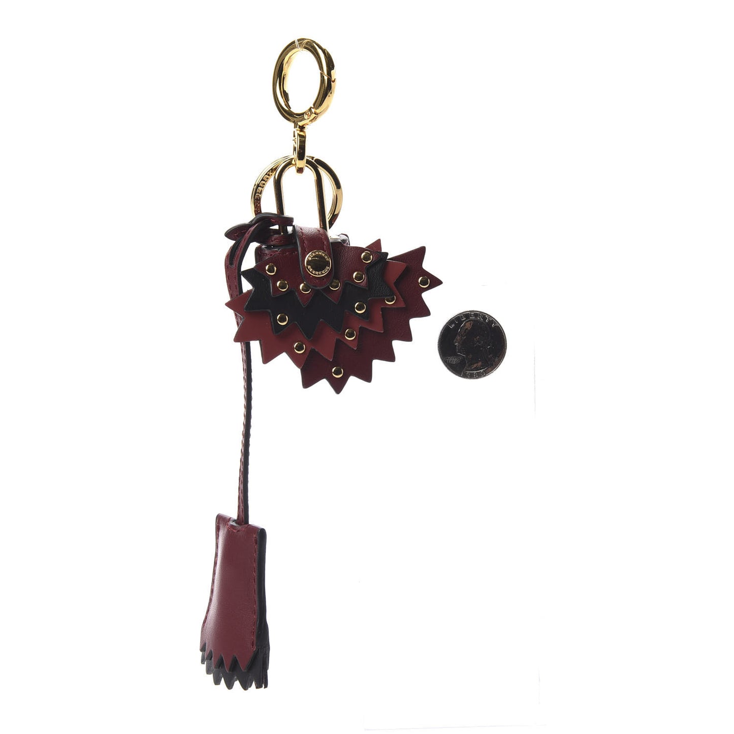 Calfskin Studded Zig Zag Lock Bag Charm Crimson