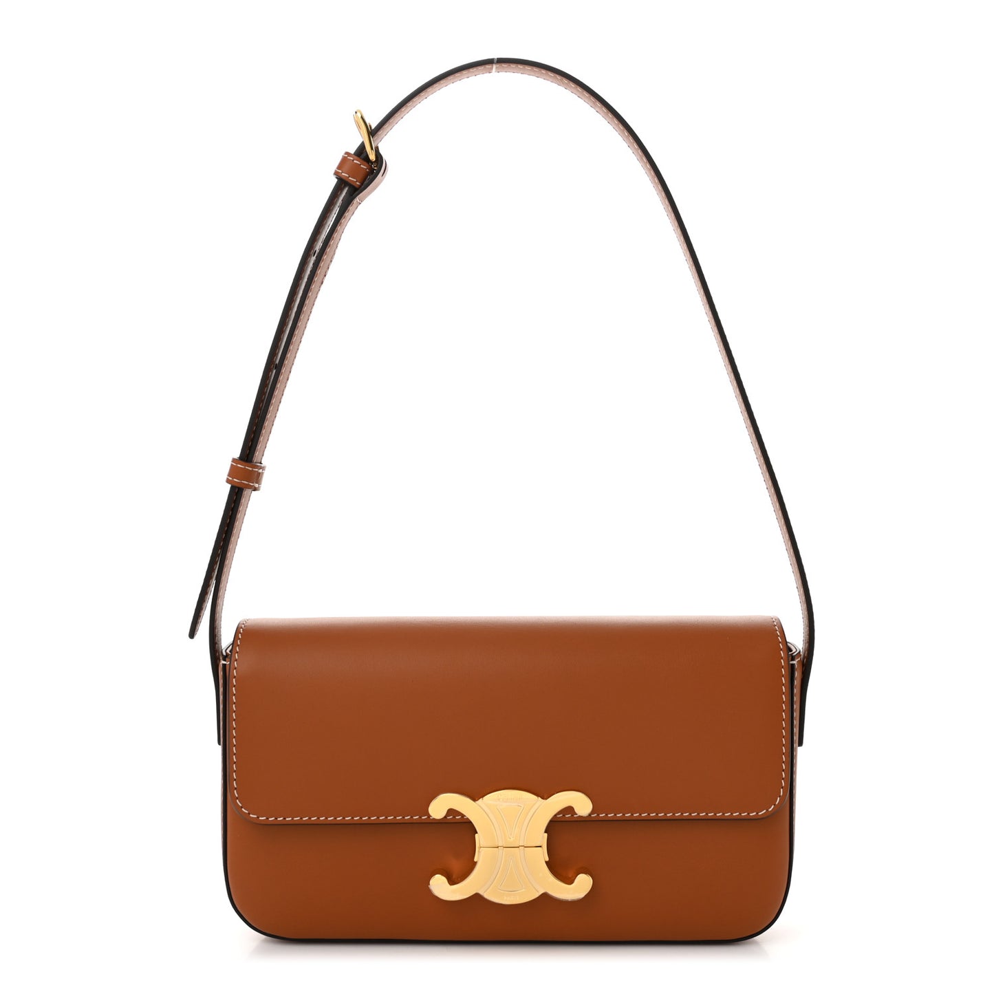 Shiny Calfskin Triomphe Shoulder Bag Tan