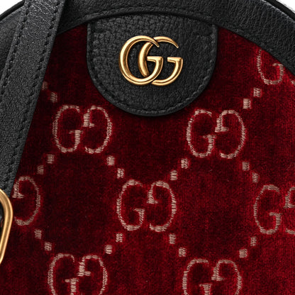 Gucci Velvet GG Monogram Textured Calfskin Round Shoulder Bag Red Cipria Black 8 of 10