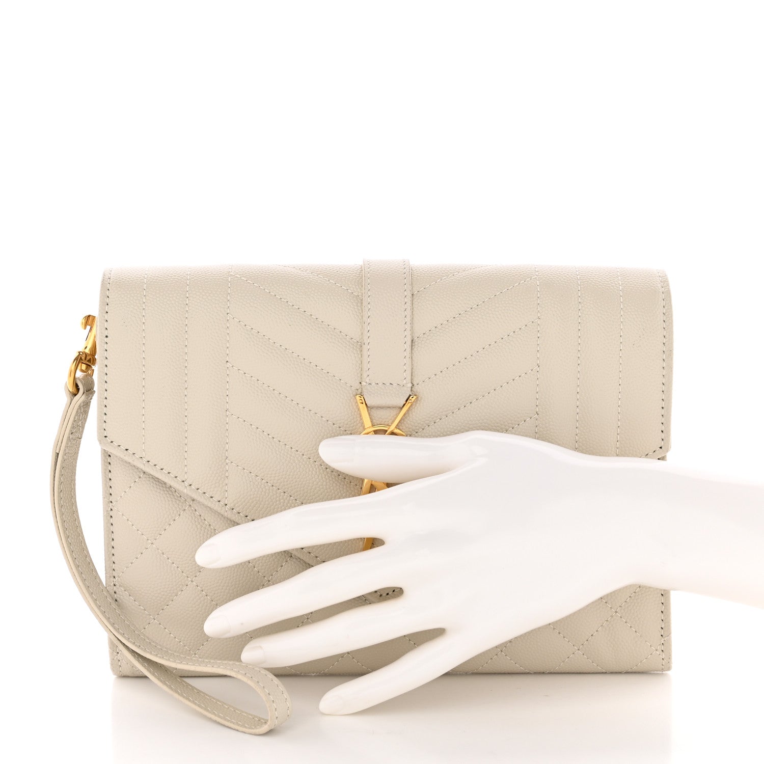 Saint Laurent Grain De Poudre Textured Mixed Matelasse Triquilt Monogram Clutch Blanc Vintage 2 of 13