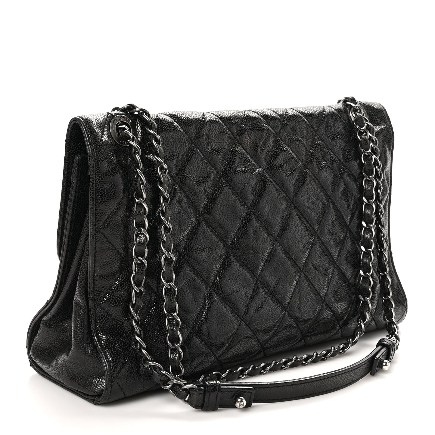 Crumpled Grained Calfskin Jumbo CC Crave Flap Black