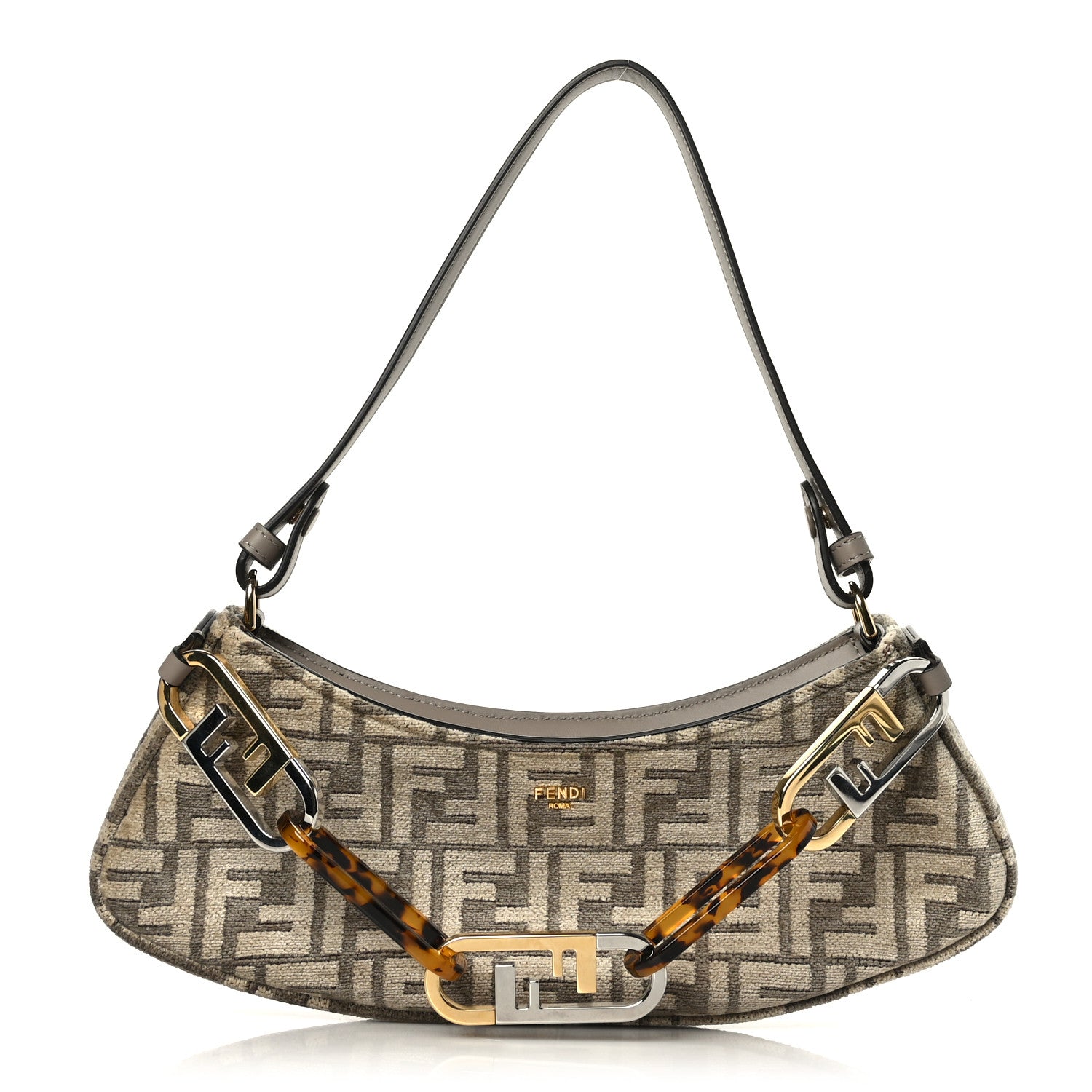 Fendi Chenille Vitello King Plexiglass FF O'Lock Swing Tortora Nuvola 1 of 8