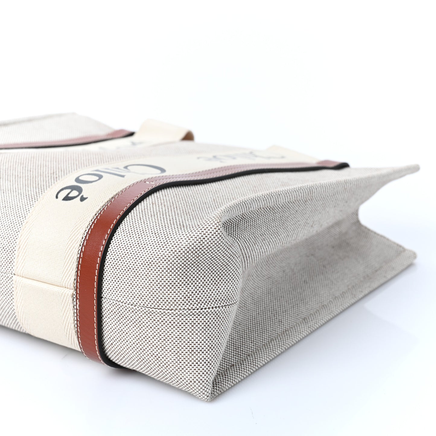 Cotton Calfskin Medium Woody Ribbon Tote White Brown