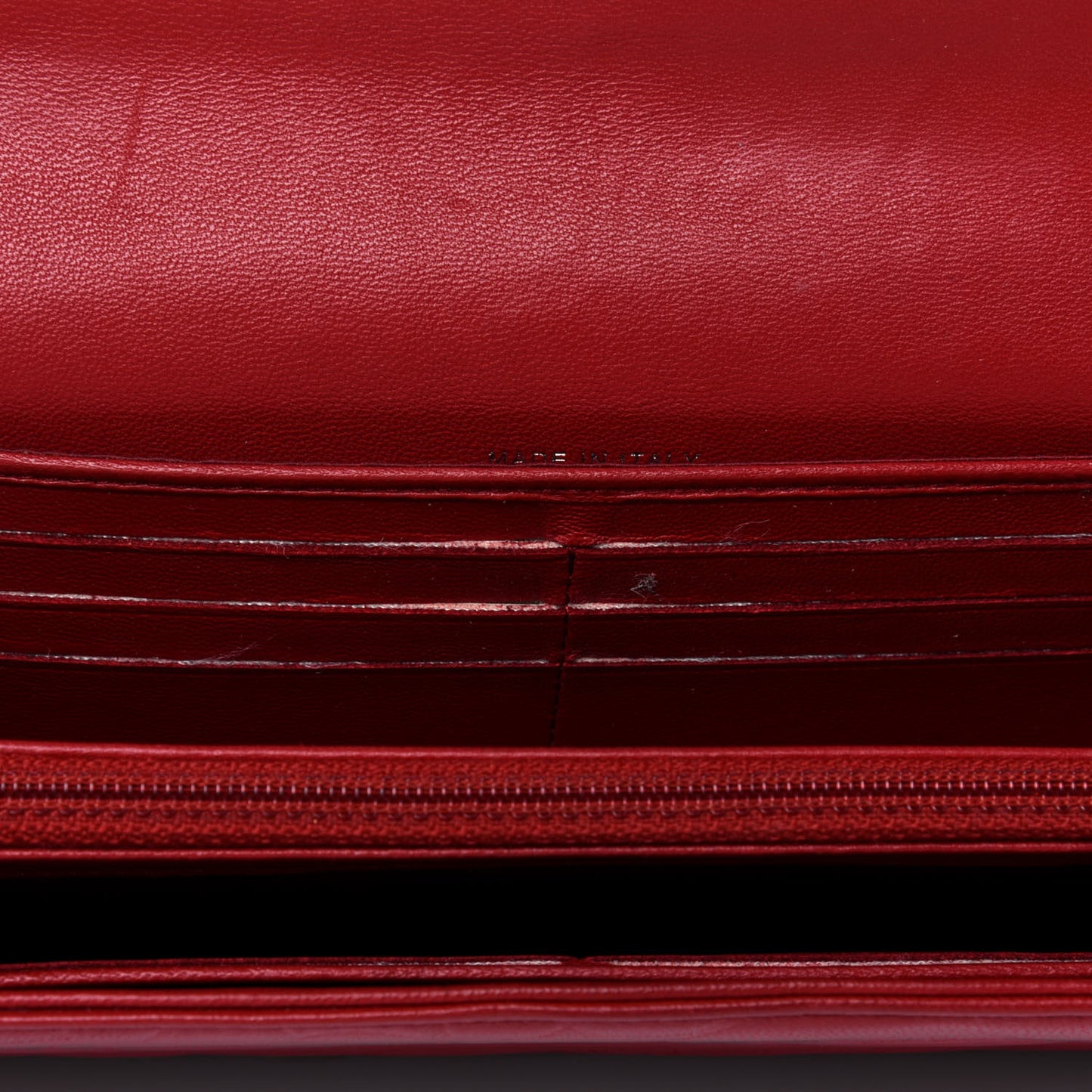 Lambskin Camellia Embossed Flap Wallet Red