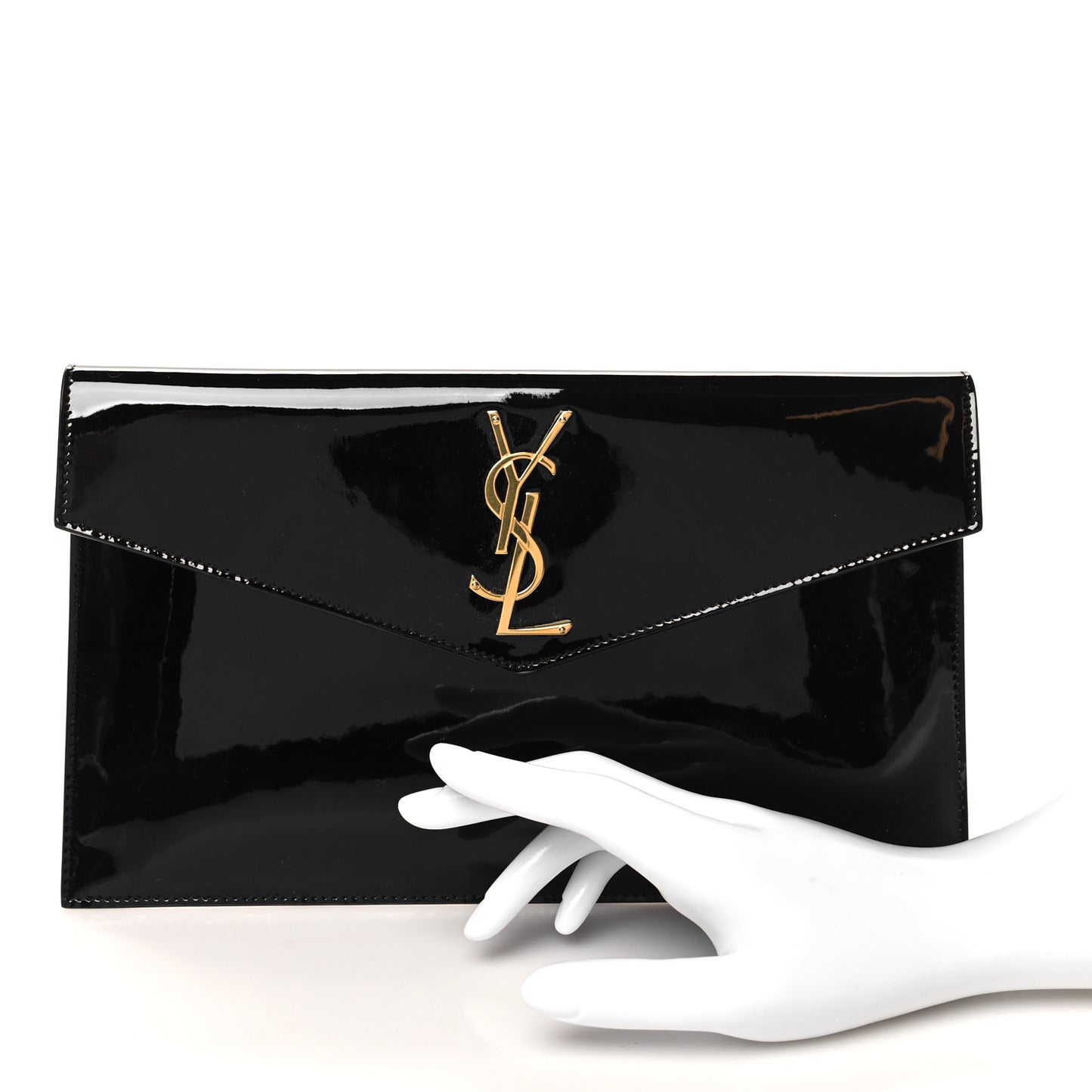 Patent Calfskin Monogram Uptown Clutch Black