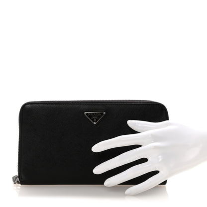 Prada Saffiano Metal Large Zip Around Travel Wallet Black 2 of 8