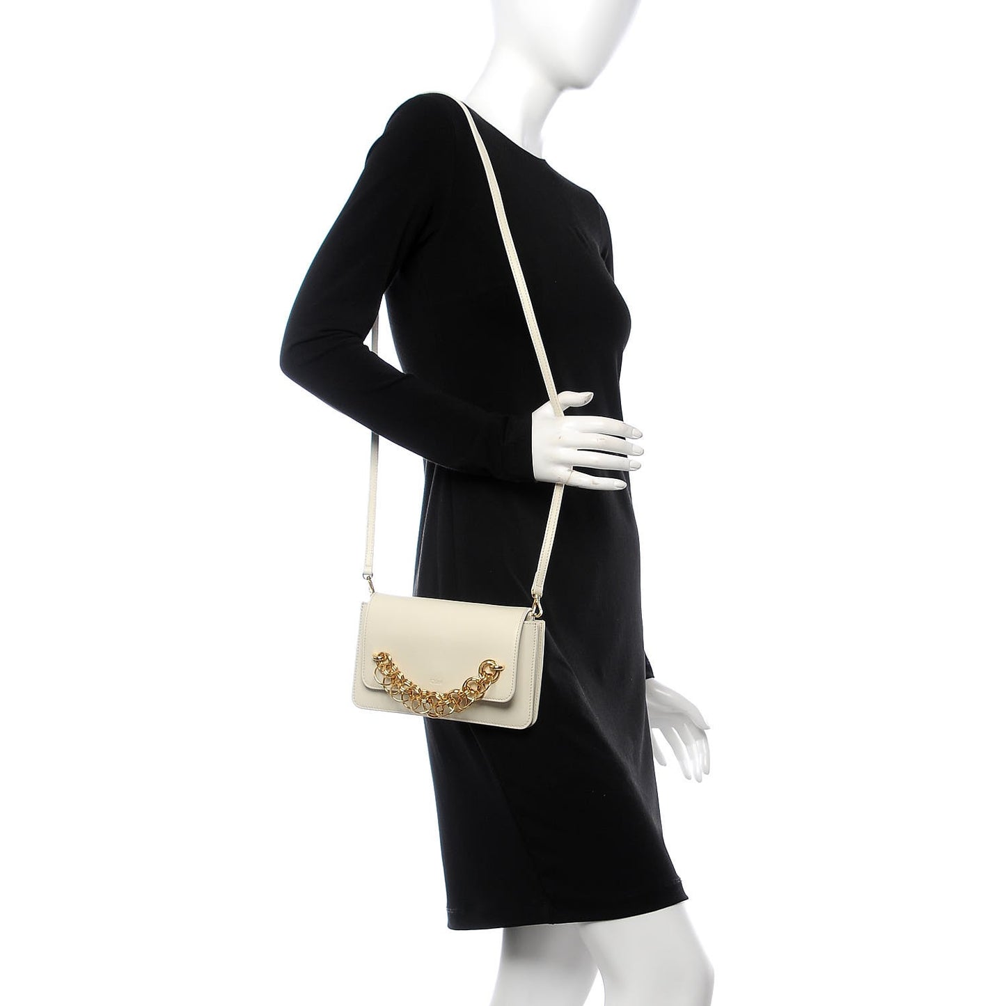 Calfskin Drew Bijou Clutch Natural White