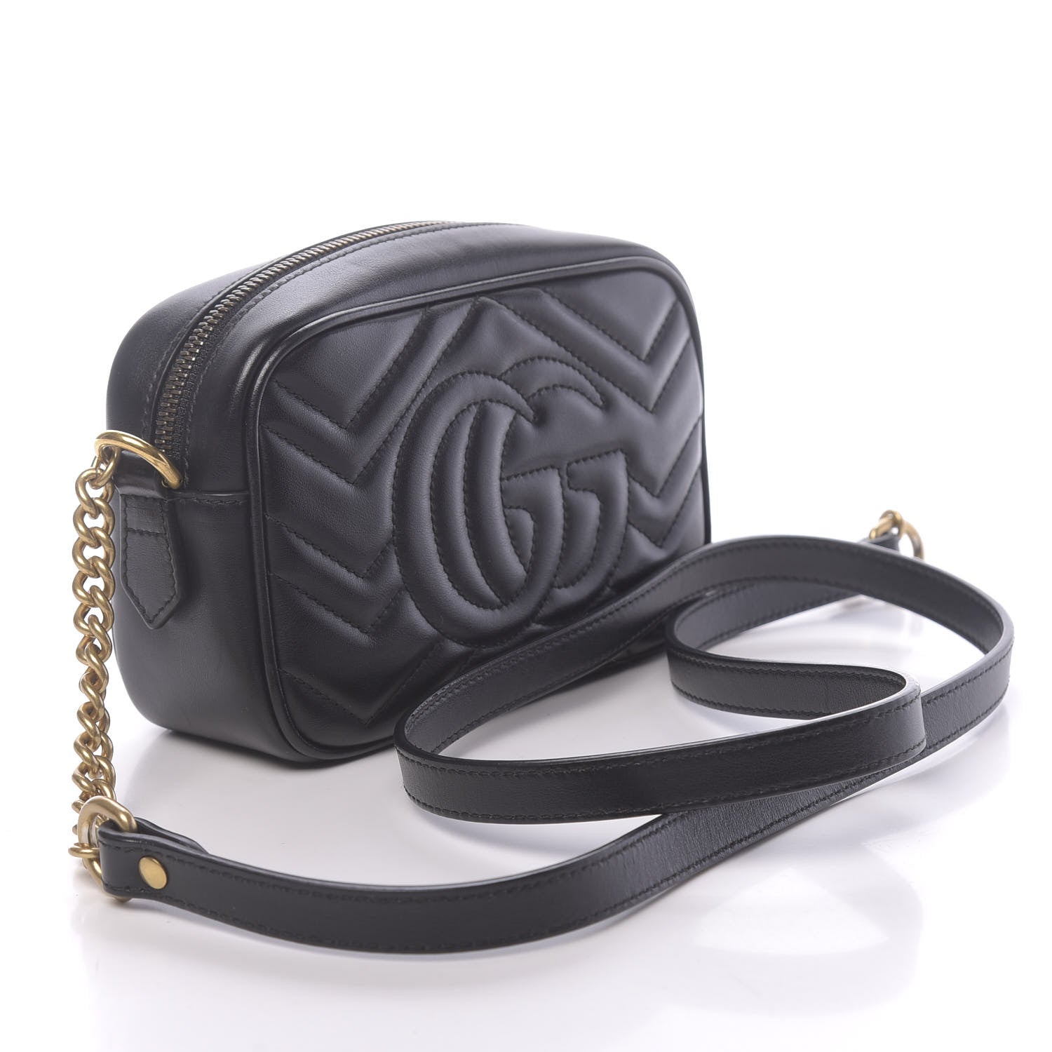 Gucci Calfskin Matelasse Mini GG Marmont Chain Shoulder Bag Black 3 of 10