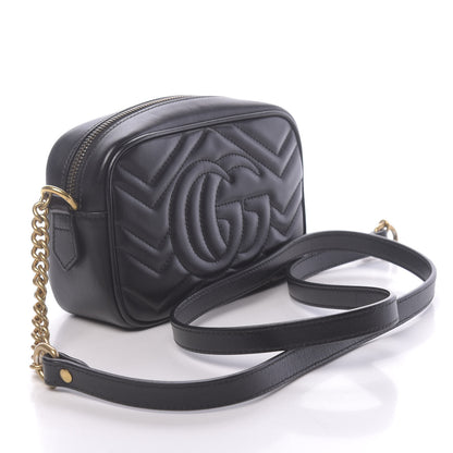 Gucci Calfskin Matelasse Mini GG Marmont Chain Shoulder Bag Black 3 of 10