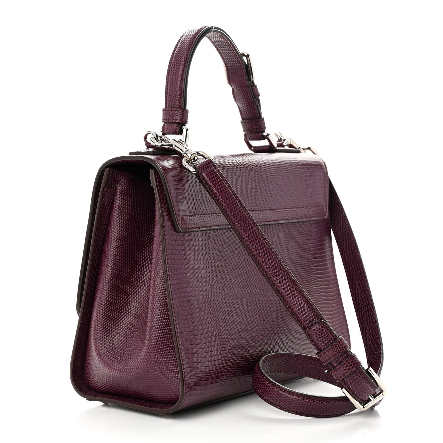 Lizard Calfskin Embossed Medium Monica Top Handle Bag Purple