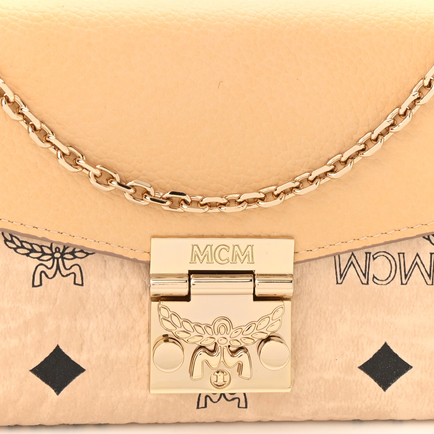 MCM Visetos Calfskin Large Patricia Wallet On Chain Beige 7 of 9