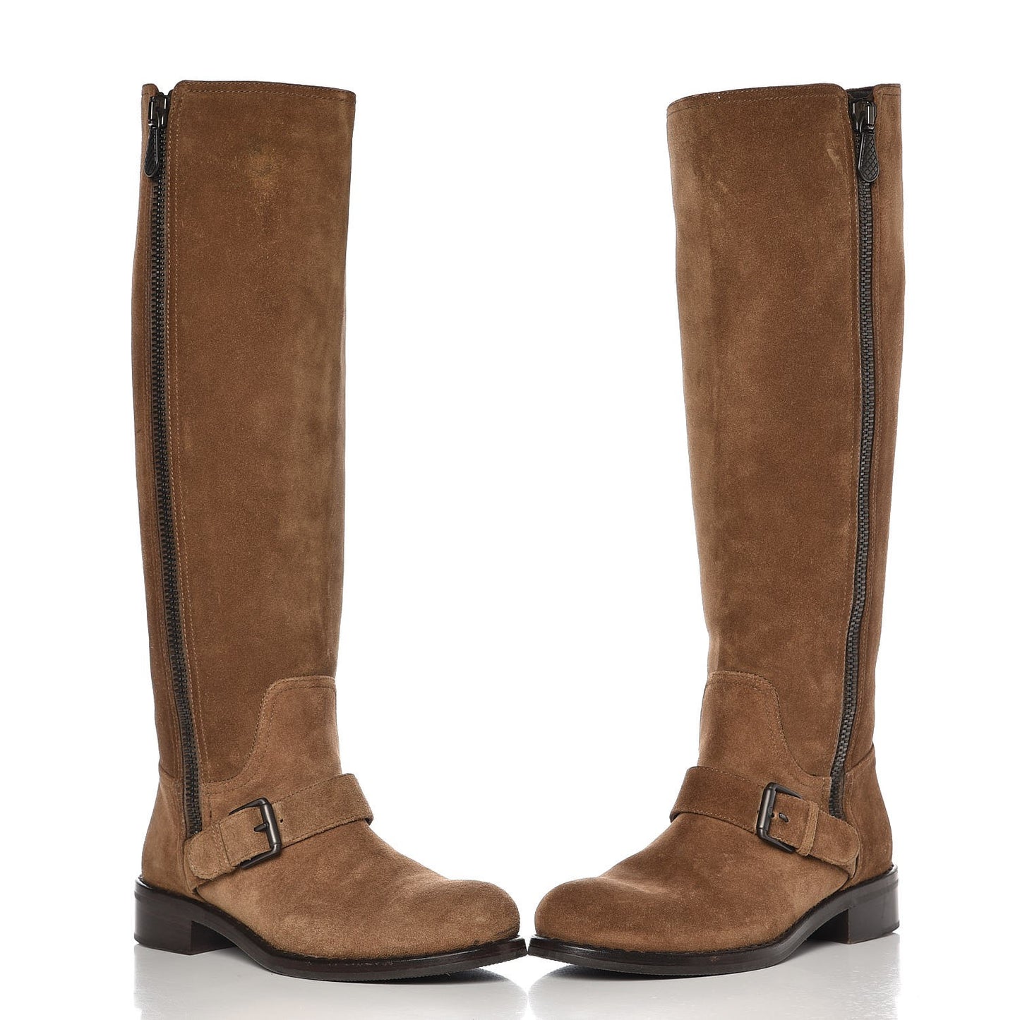 Suede Zip Knee High Boots 38 Natural