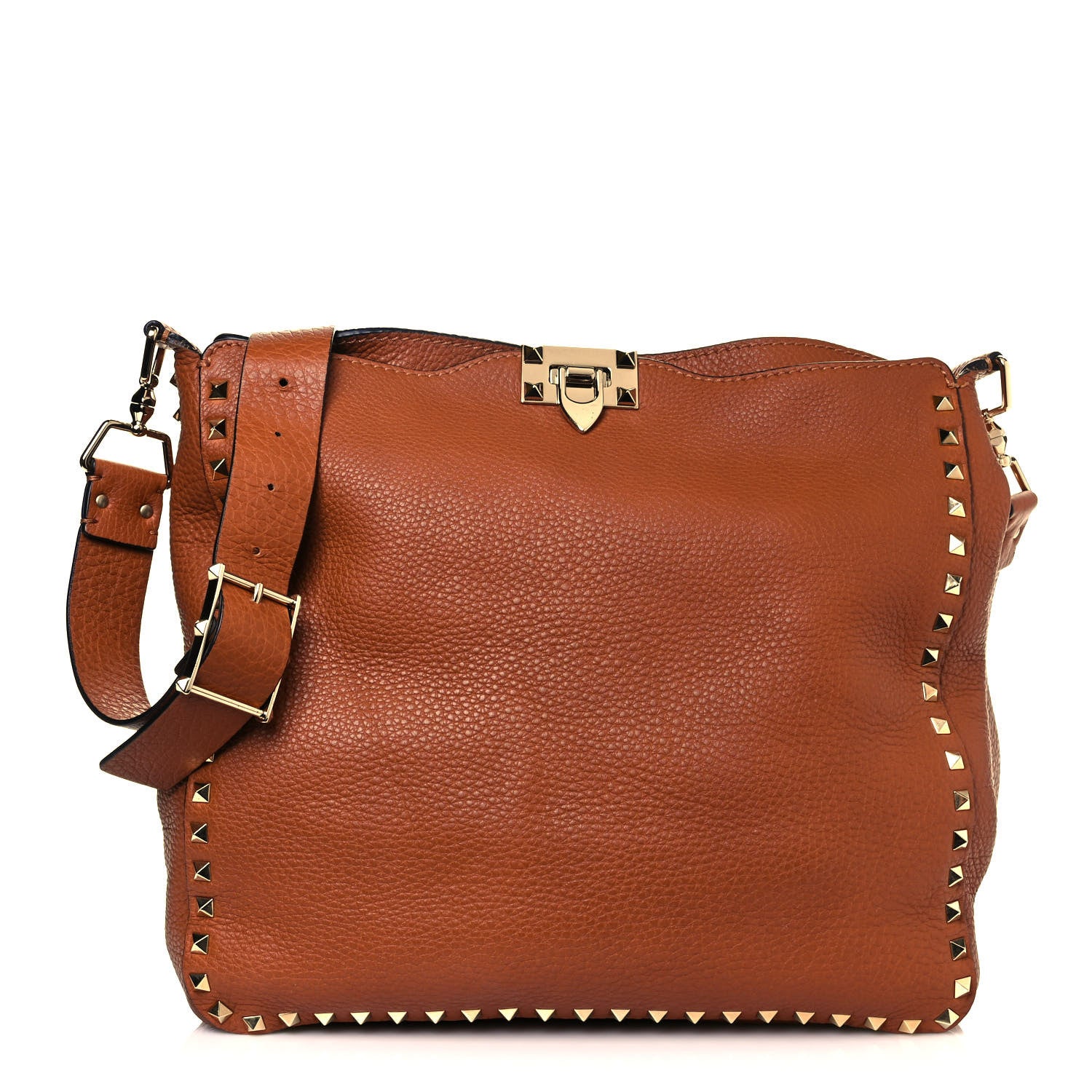 Valentino Garavani Pebbled Calfskin Large Rockstud Flip-Lock Messenger Bag Light Cuir 1 of 10