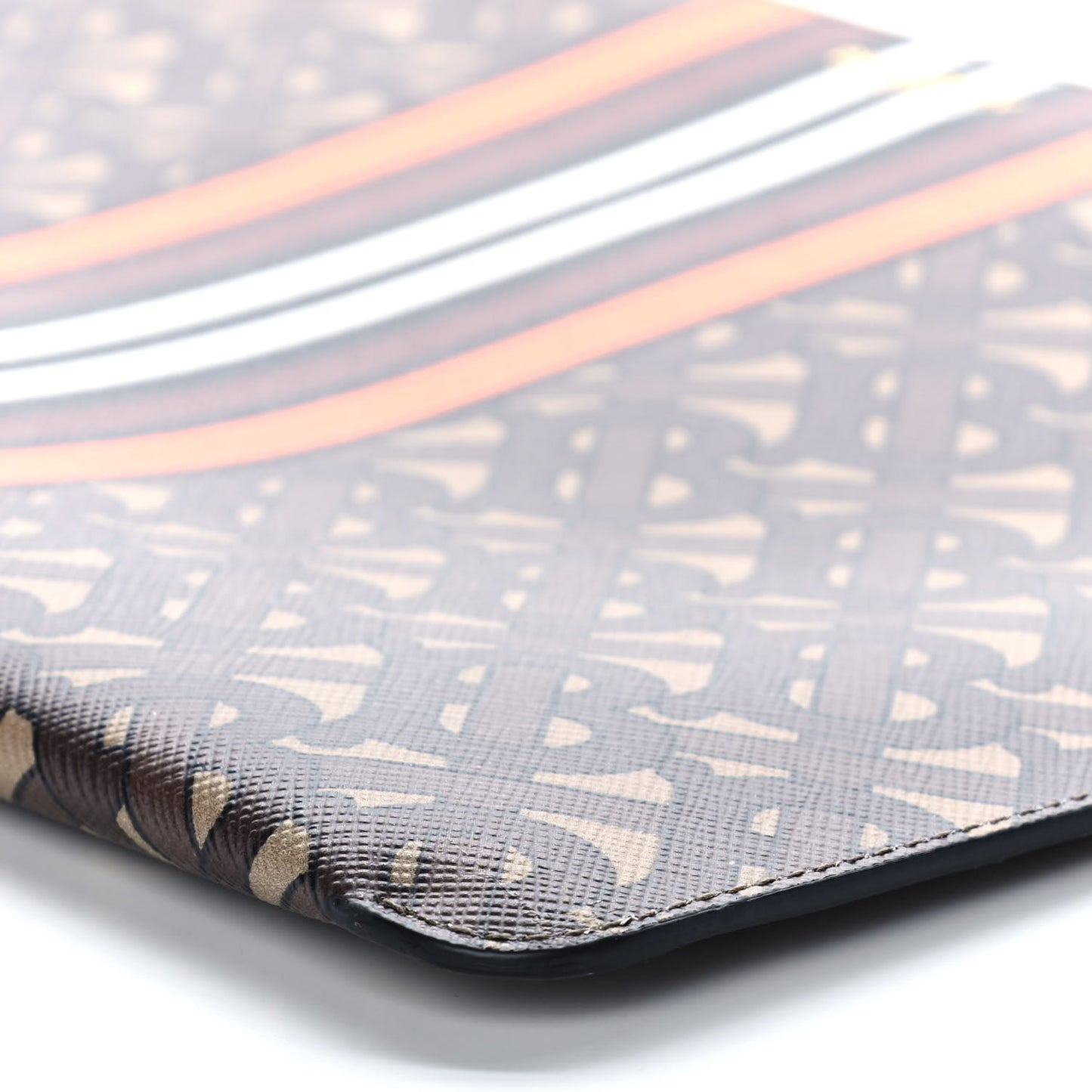 E-Canvas Monogram Stripe Zip Pouch Brown Orange