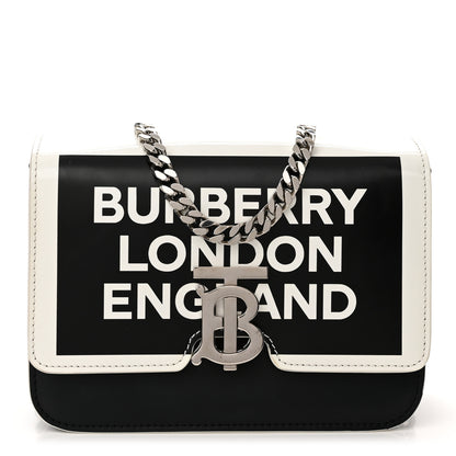 Burberry Calfskin Logo Printed Small TB Bag Black White 1 of 9