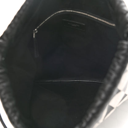 Saint Laurent Linen Lambskin Checkered Teddy Drawstring Bag Black White 5 of 10