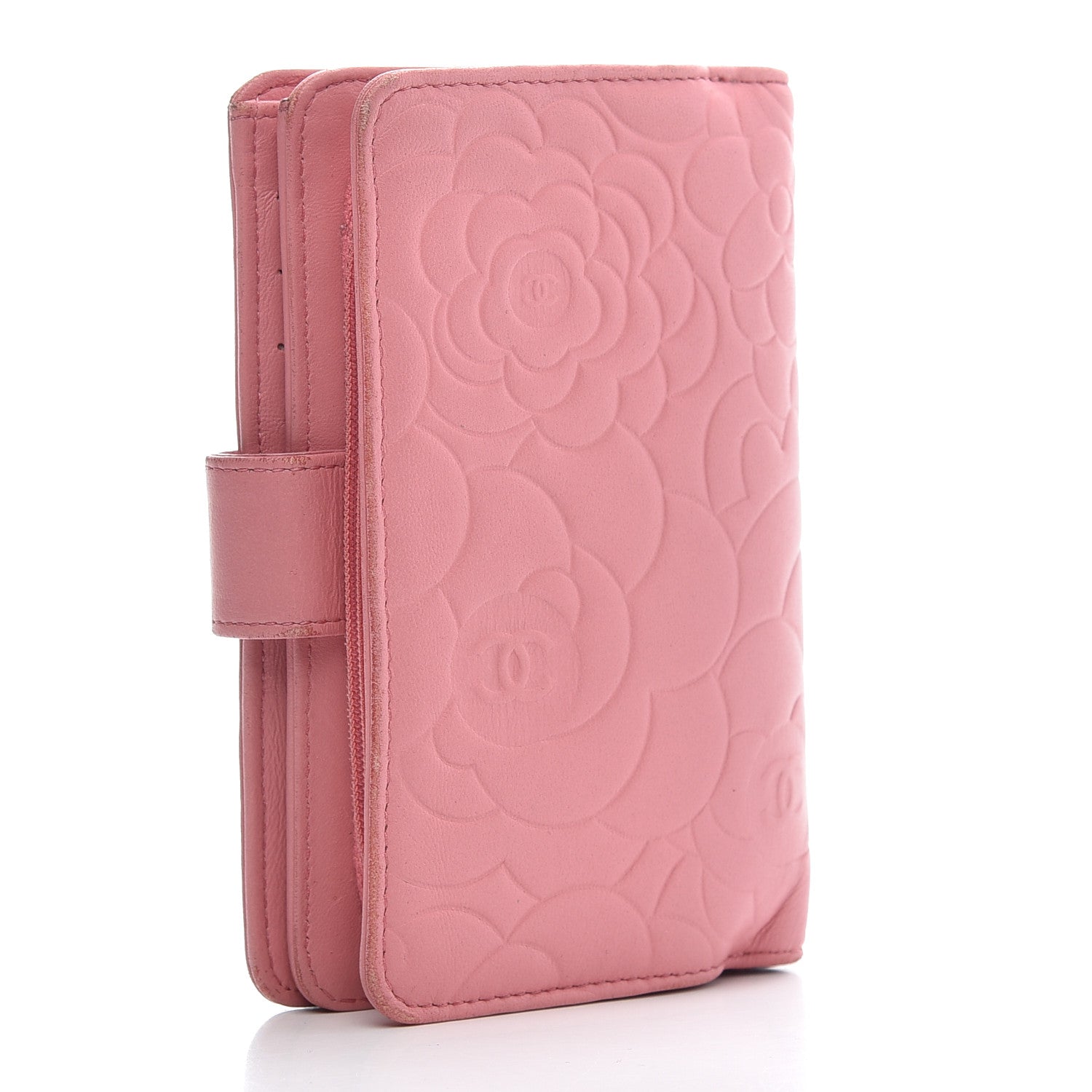 Chanel Lambskin Camellia Embossed L-Zip Pocket Wallet Pink 3 of 9