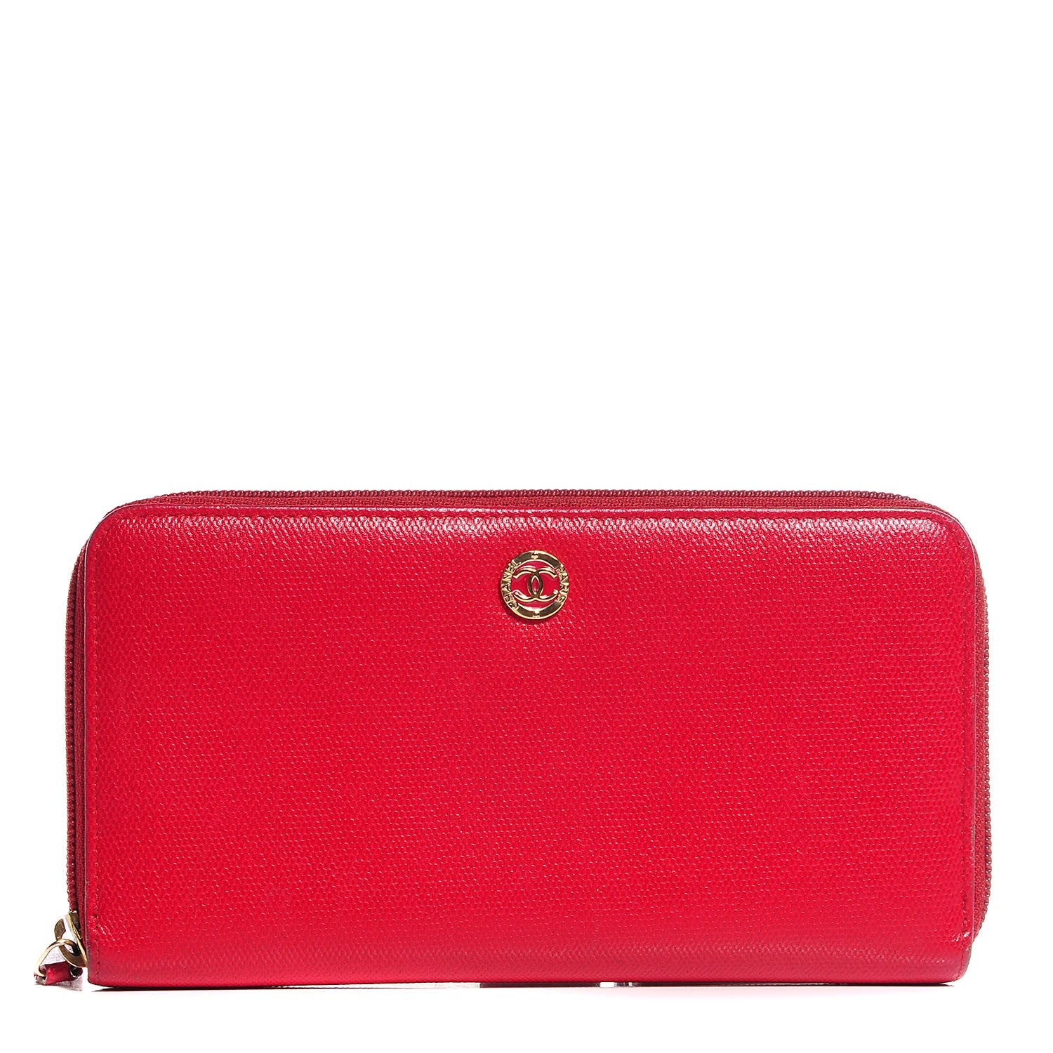 Chanel Textured Calfskin Zip Around Wallet Red 1 of 9
