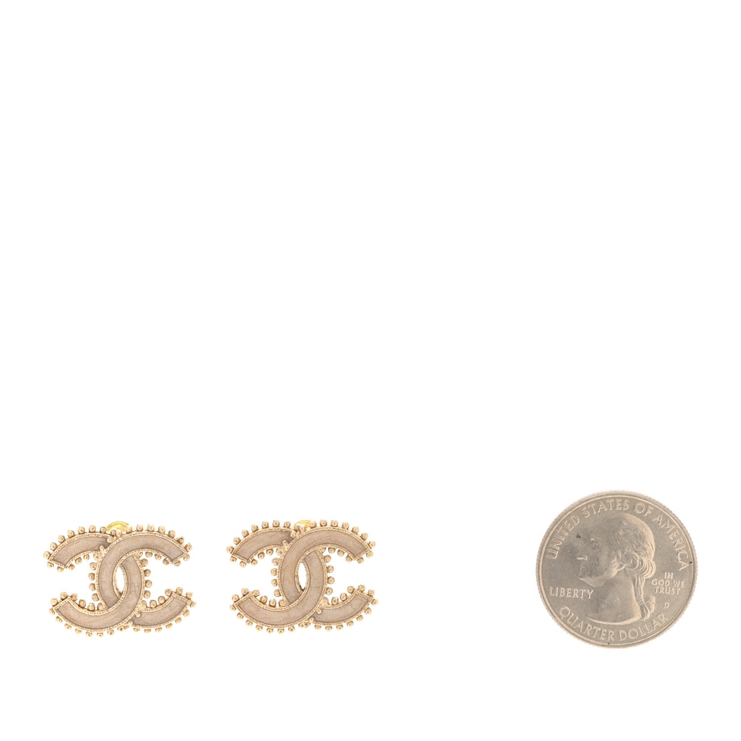Chanel Metal Enamel CC Earrings Beige Gold 2 of 5