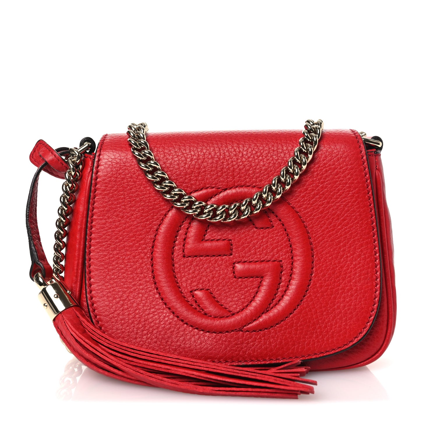 Pebbled Calfskin Small Soho Flap Crossbody Red