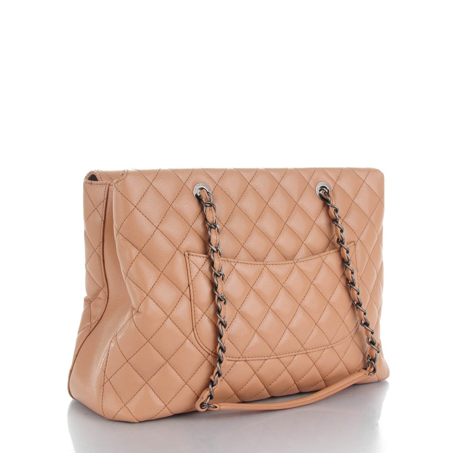 Caviar Quilted Large City Shopping Tote Beige
