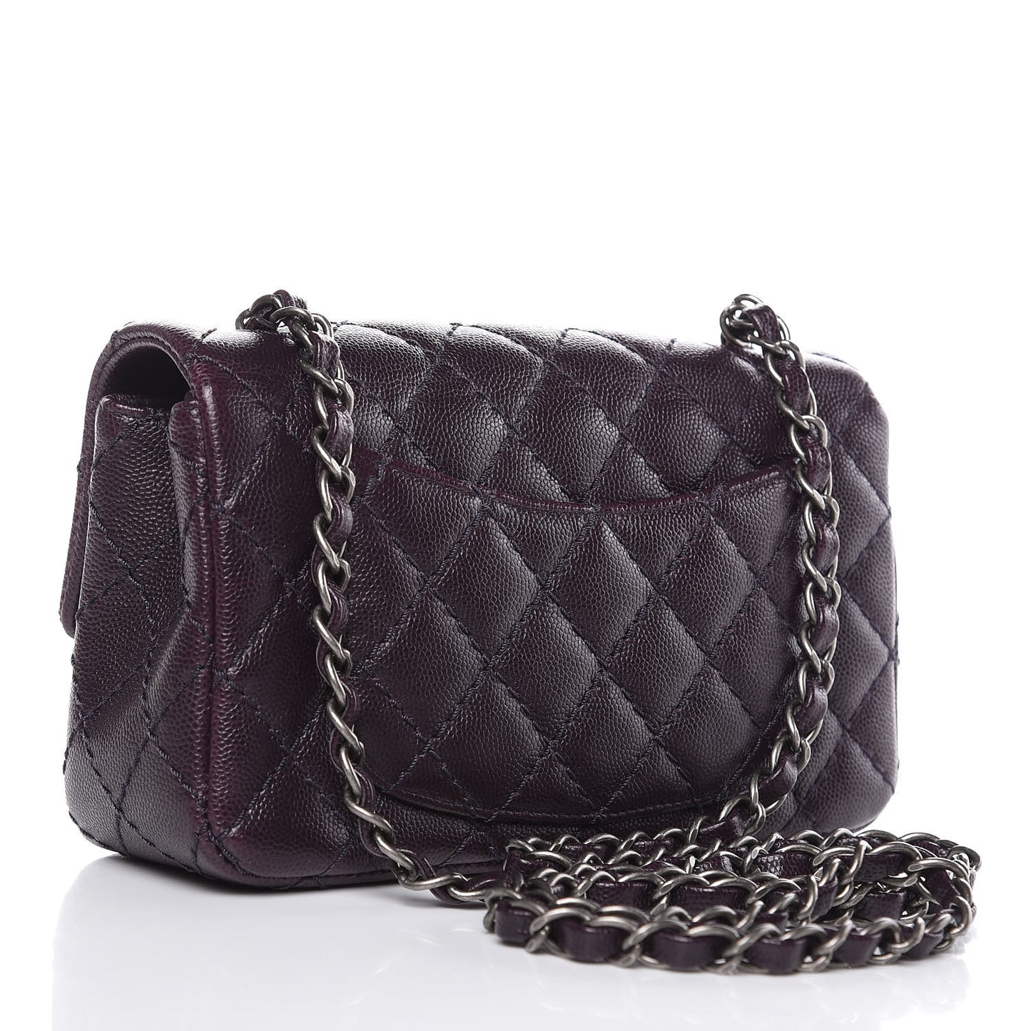 Washed Caviar Quilted Mini Rectangular Flap Dark Purple