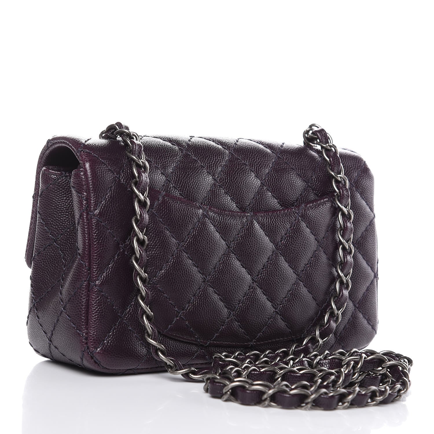 Chanel Washed Caviar Quilted Mini Rectangular Flap Dark Purple 3 of 10