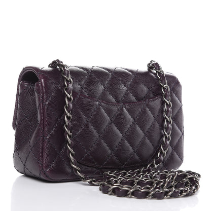 Chanel Washed Caviar Quilted Mini Rectangular Flap Dark Purple 3 of 10