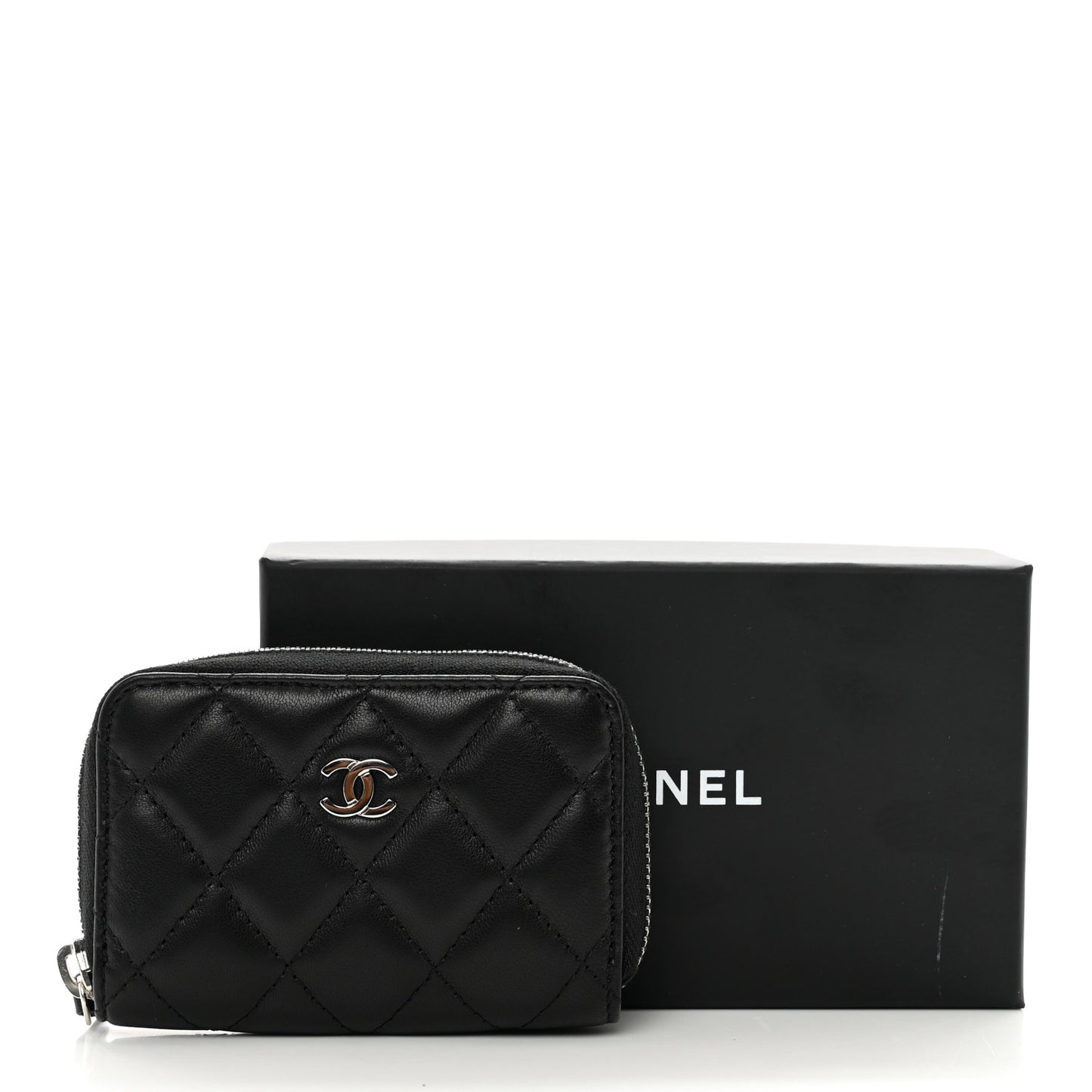 Lambskin Quilted Zip Coin Purse Black