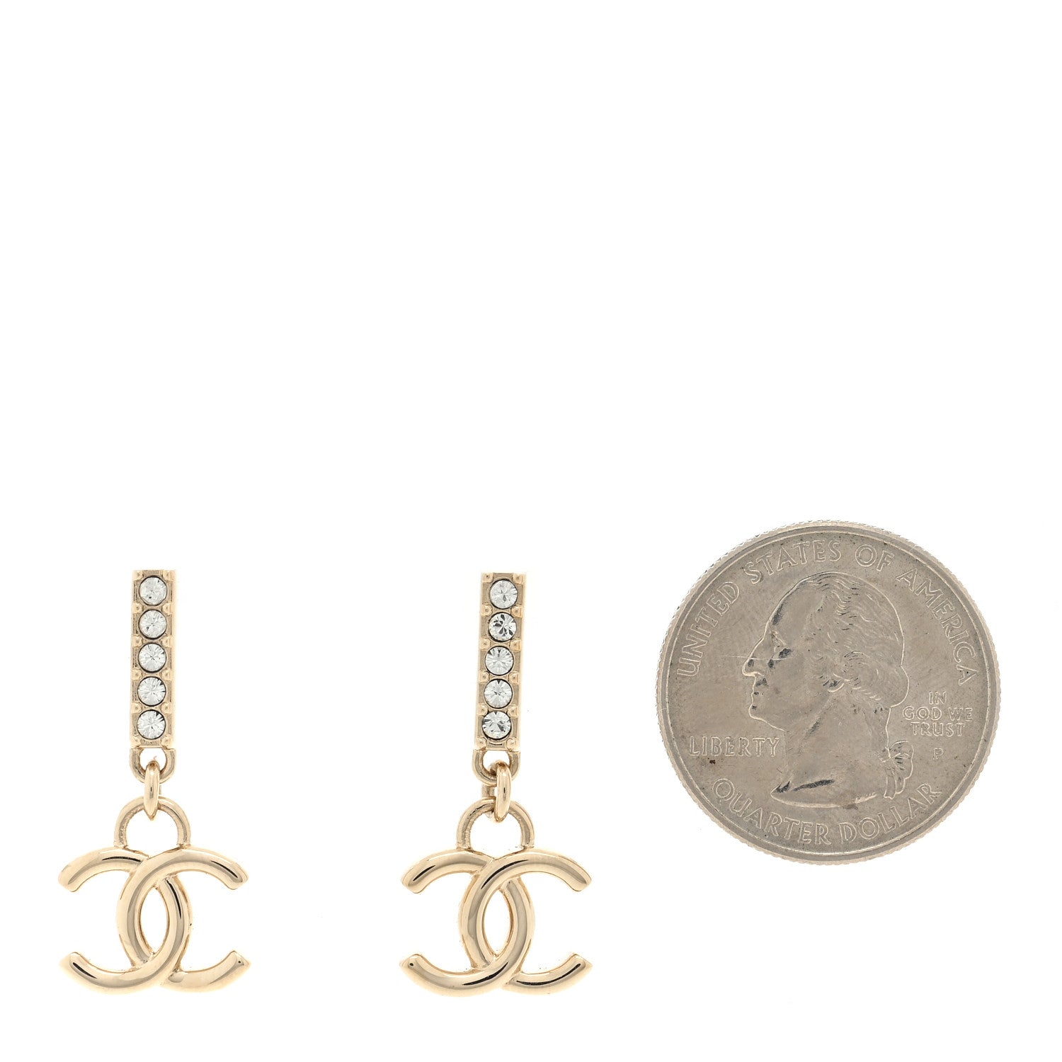 Chanel Crystal CC Drop Earrings Gold 2 of 4