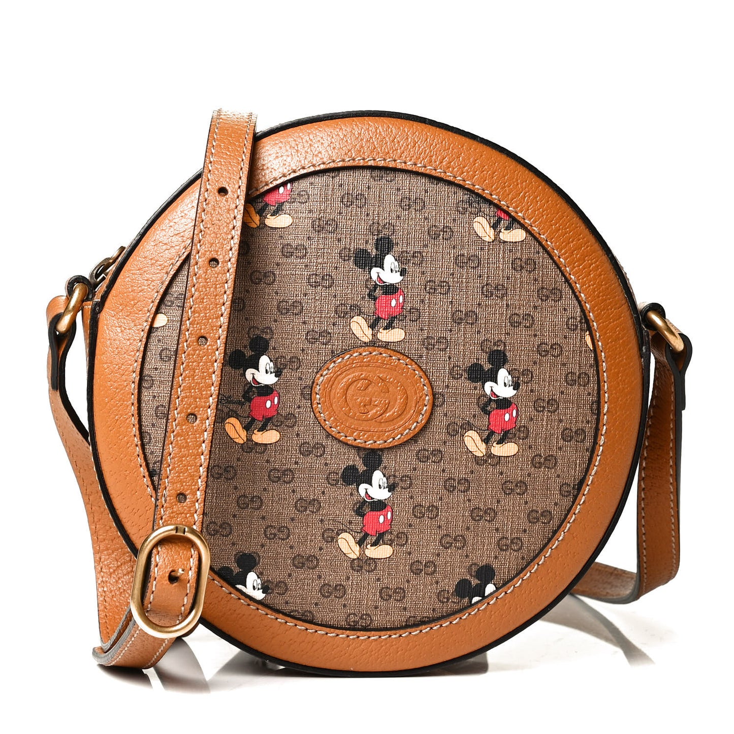 X DISNEY Mini Vintage GG Supreme Monogram Mickey Mouse Round Shoulder Bag Beige Vintage Sun Oil