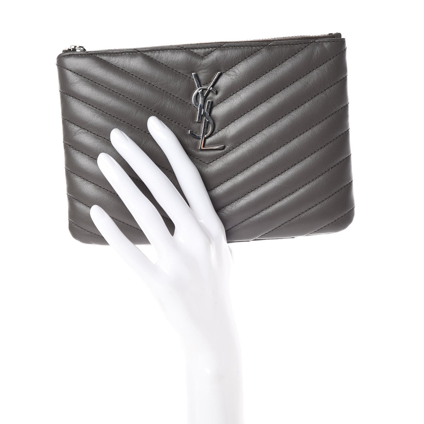 Calfskin Matelasse Chevron Monogram Pouch Earth