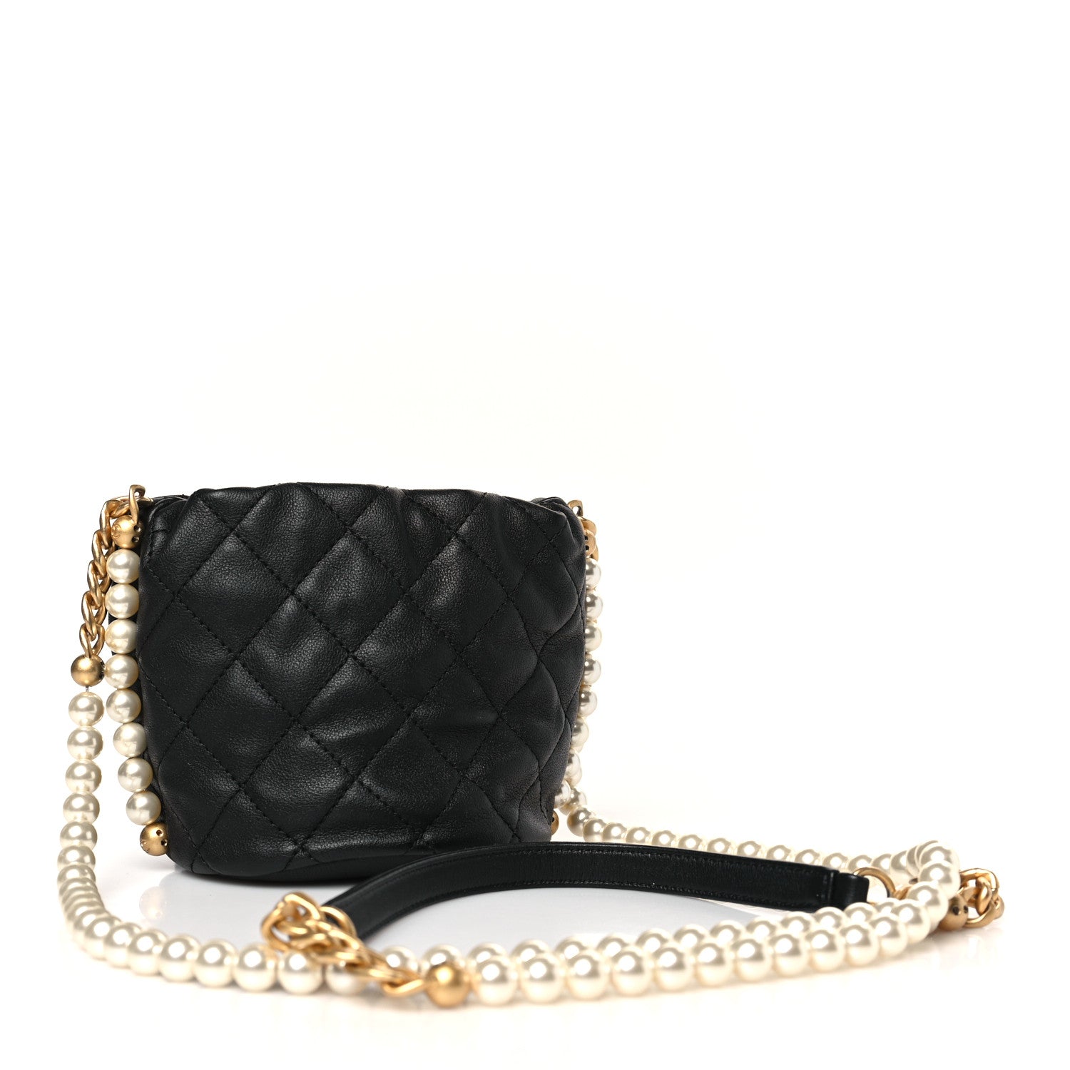 Chanel Calfskin Quilted Pearl Mini About Pearls Drawstring Bucket Bag Black 3 of 9