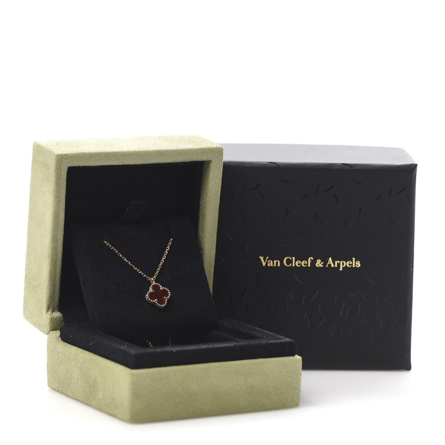 18K Rose Gold Carnelian Sweet Alhambra Pendant Necklace