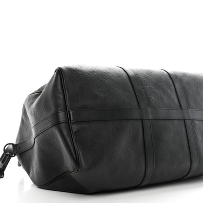 Louis Vuitton Calfskin Shadow Monogram Keepall Bandouliere 50 Black 7 of 9