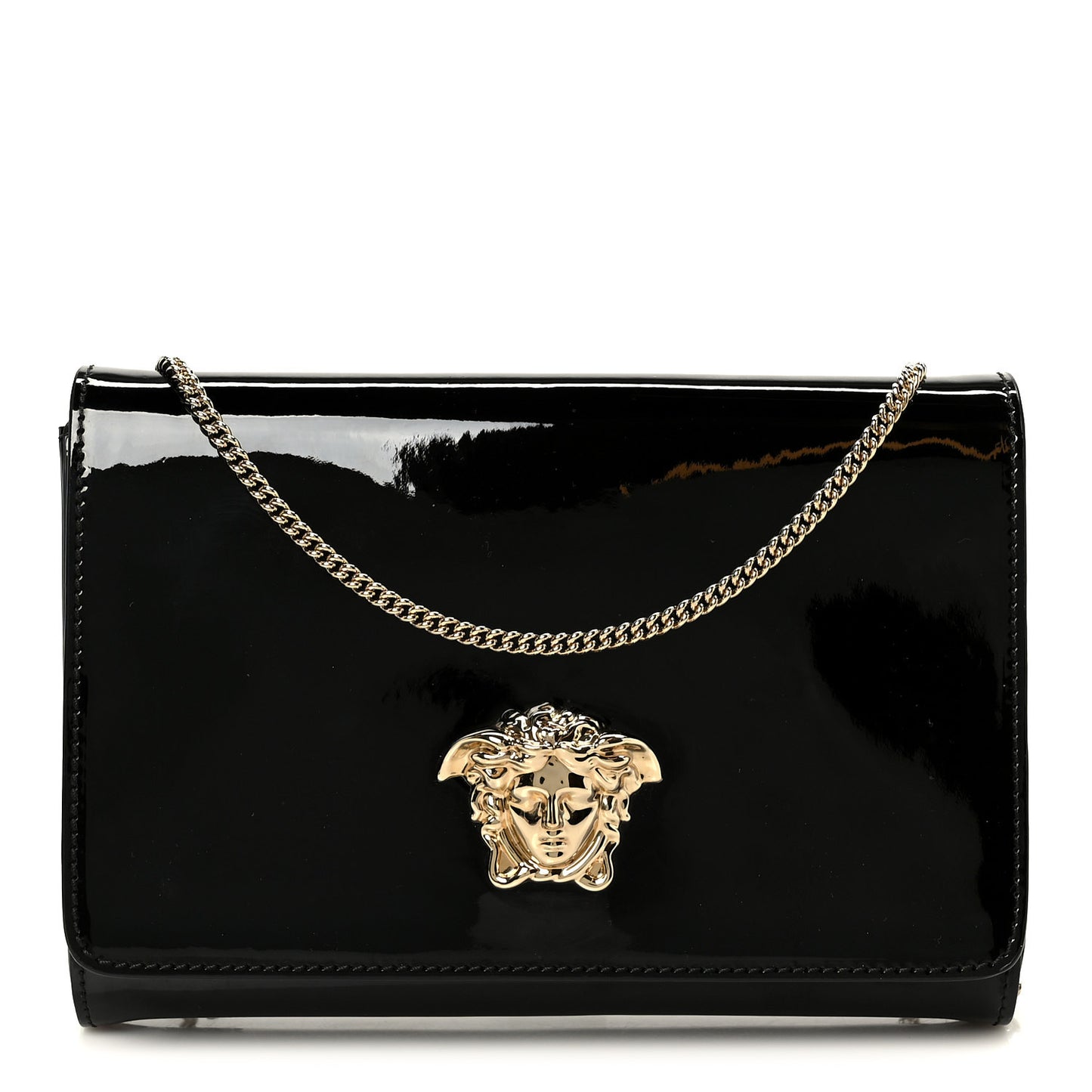 Patent Palazzo Medusa Chain Evening Bag Black