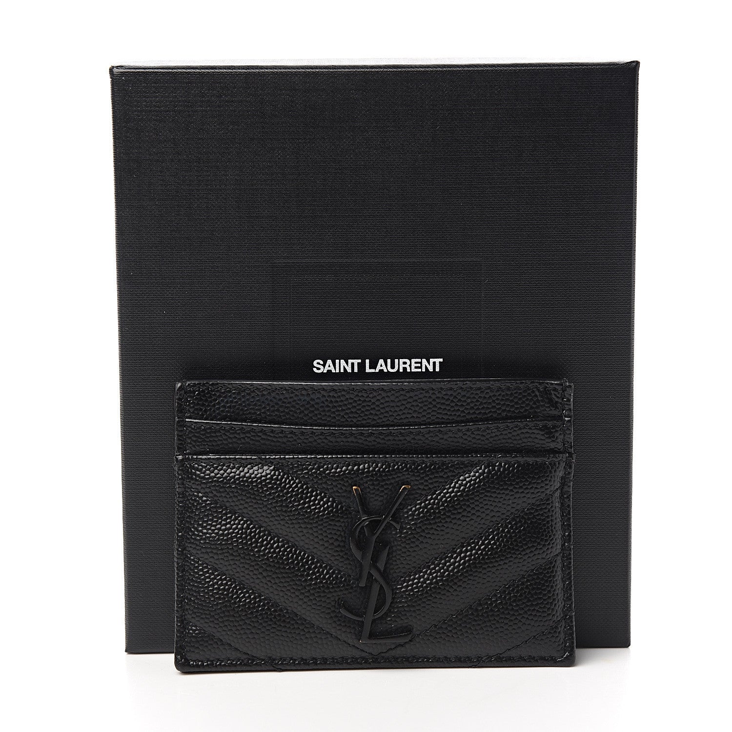 Saint Laurent Grain De Poudre Matelasse Chevron Monogram Credit Card Case Black 7 of 7