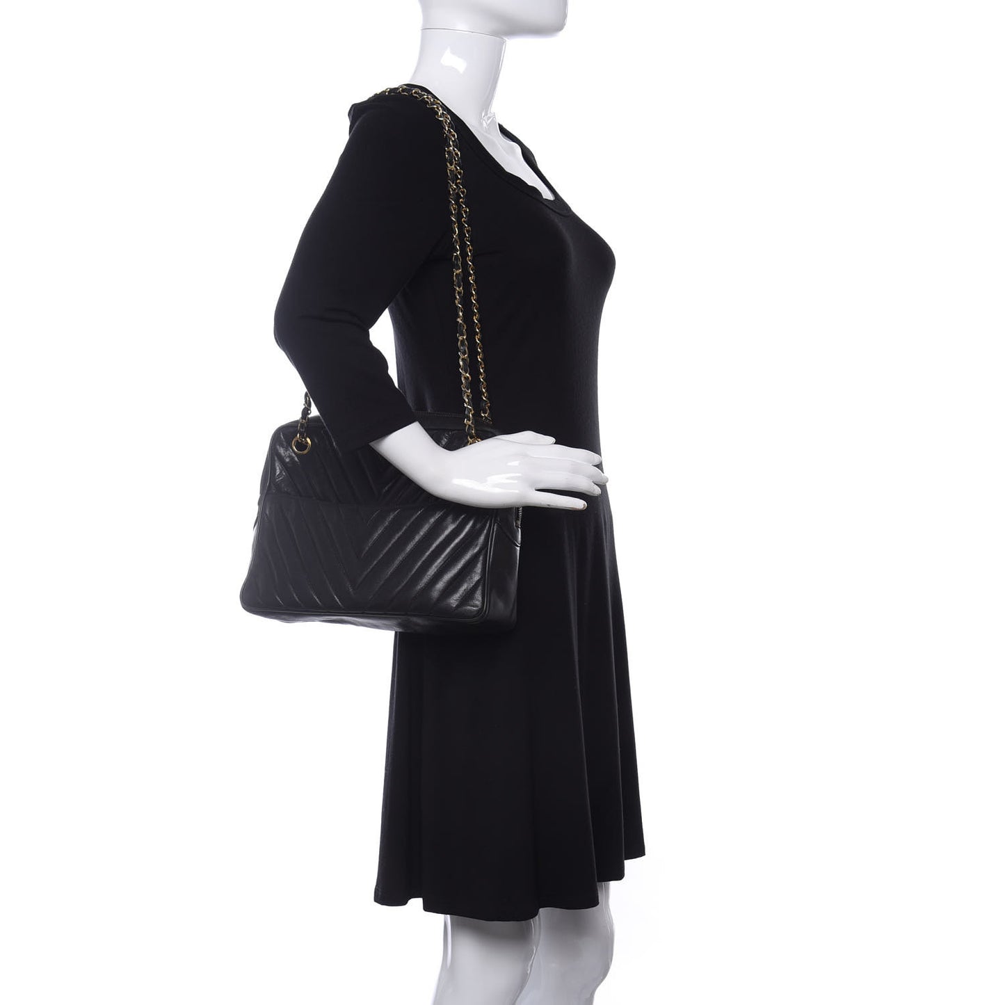 Lambskin Chevron Quilted Shoulder Bag Black