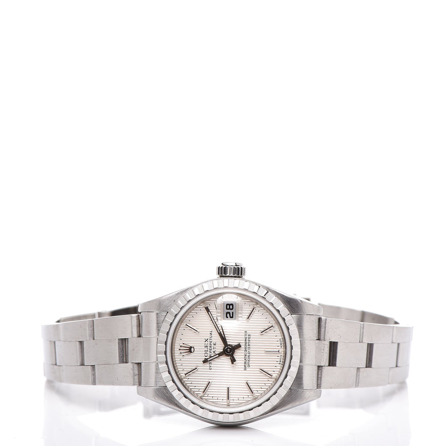 Stainless Steel 26mm Oyster Perpetual Date Watch Silver Tapestry 79240