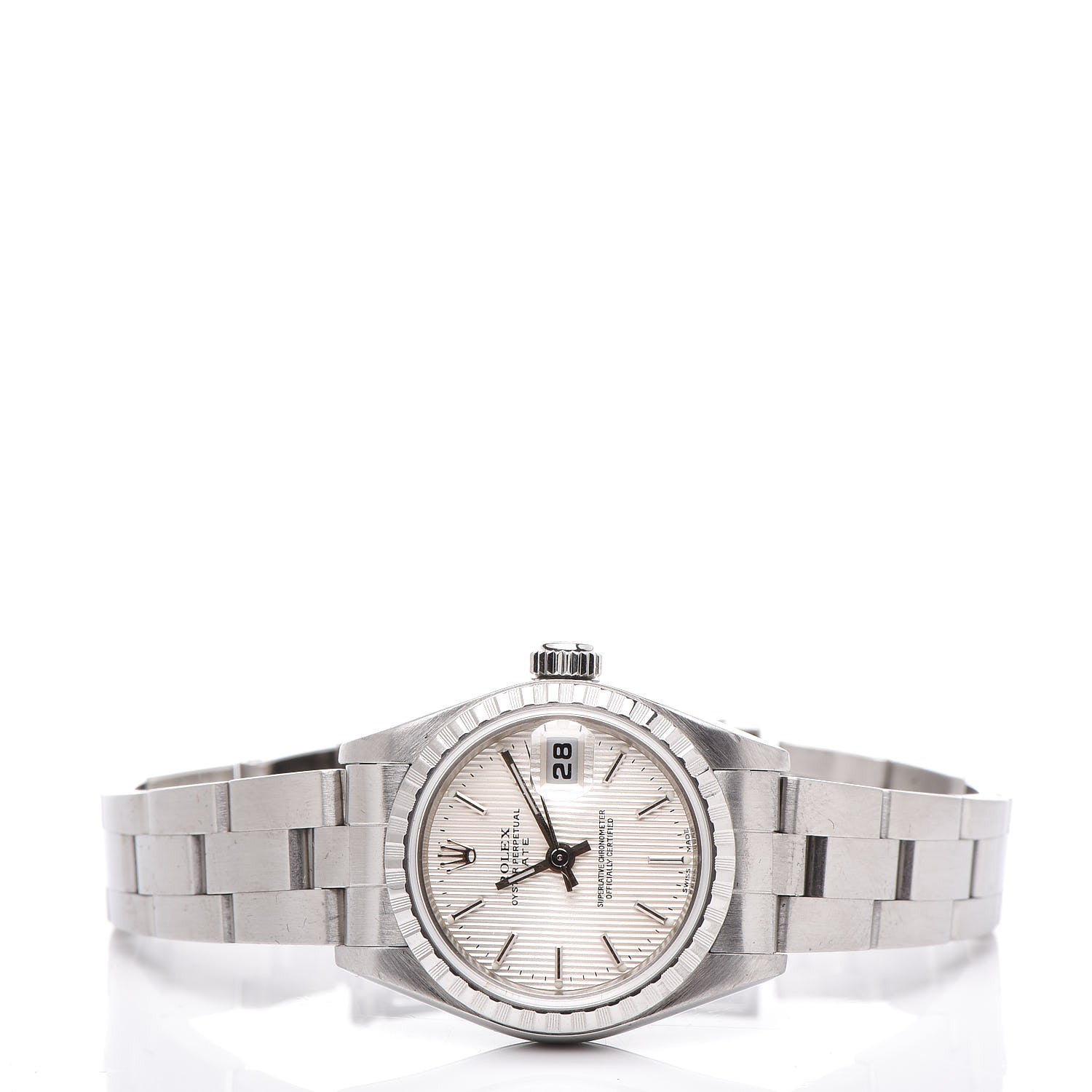 Rolex Stainless Steel 26mm Oyster Perpetual Date Watch Silver Tapestry 79240 3 of 7