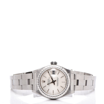 Rolex Stainless Steel 26mm Oyster Perpetual Date Watch Silver Tapestry 79240 3 of 7