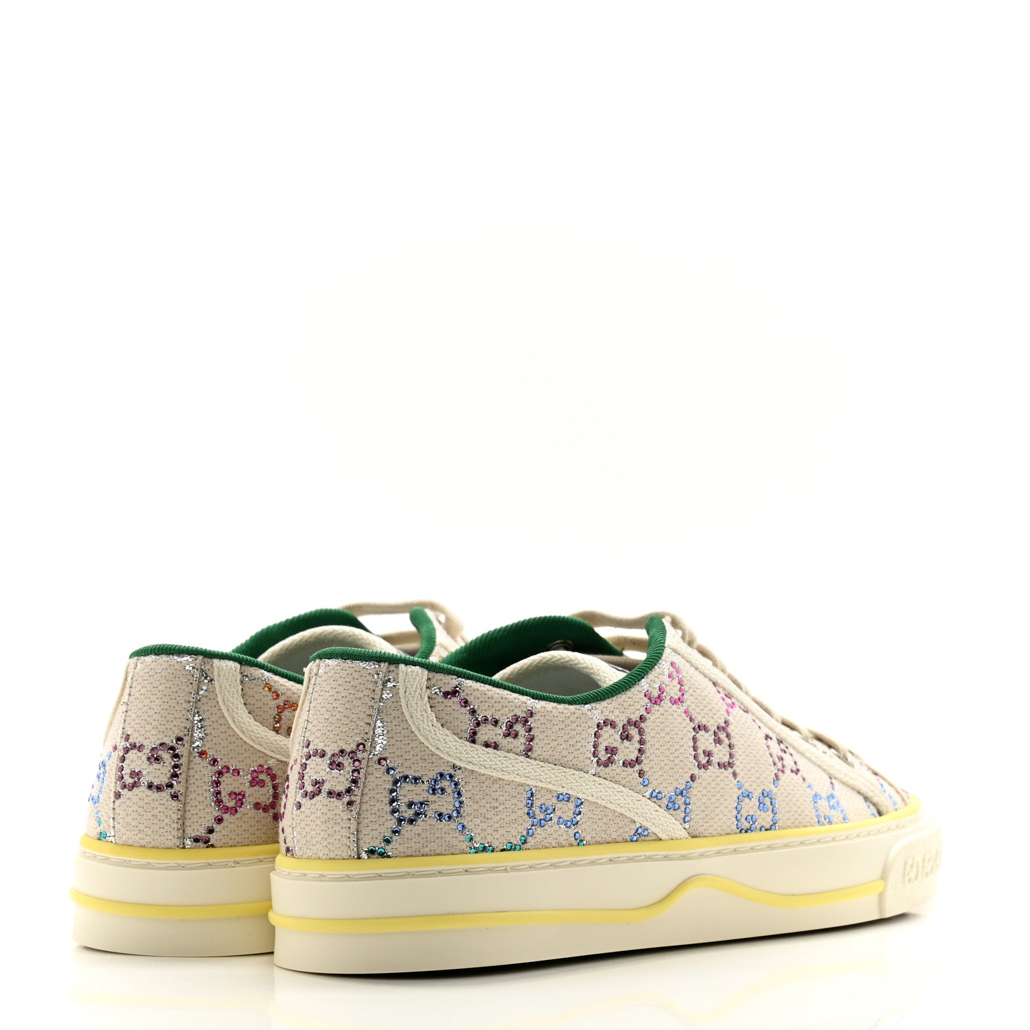 Gucci Canvas Lame Crystal GG Monogram Womens 1977 Tennis Sneakers 37 Gardenia Silver Mystic White 4 of 10