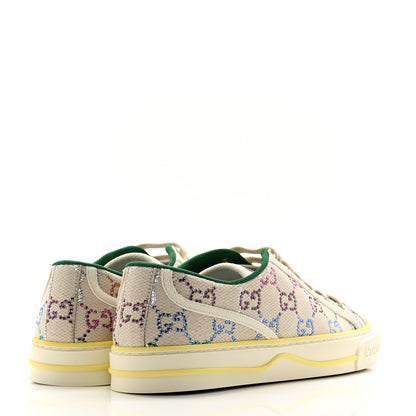 Gucci Canvas Lame Crystal GG Monogram Womens 1977 Tennis Sneakers 37 Gardenia Silver Mystic White 4 of 10