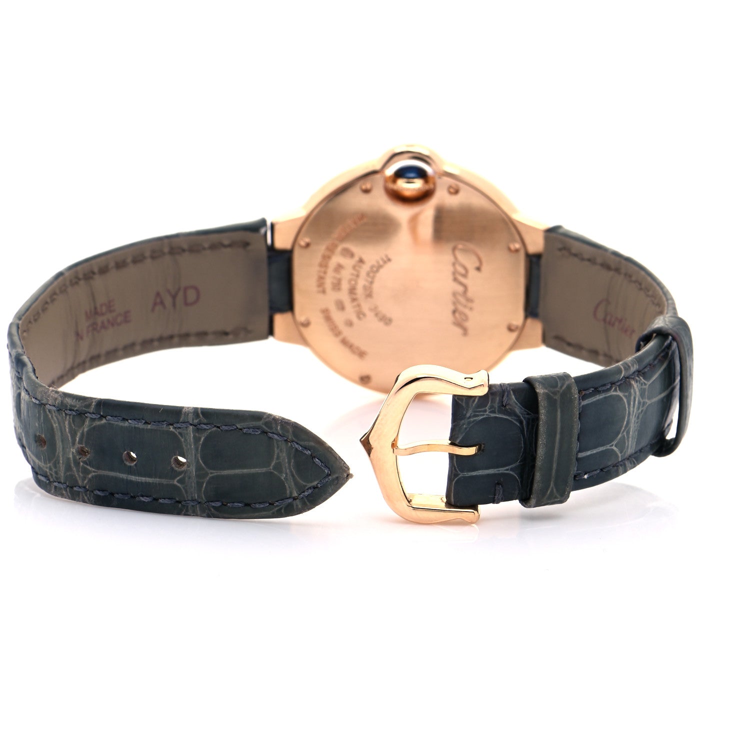 Cartier 18K Pink Gold Alligator 33mm Ballon Bleu De Cartier Automatic Watch Green 5 of 11