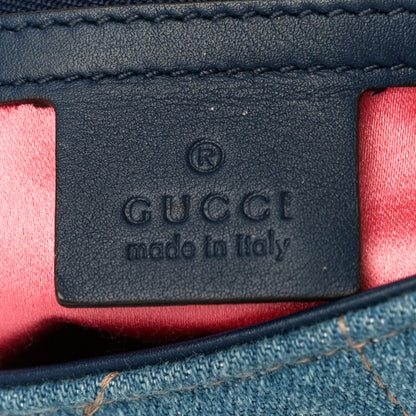 Gucci Denim Matelasse Pearl Studded Small GG Marmont Shoulder Bag Blue 6 of 12