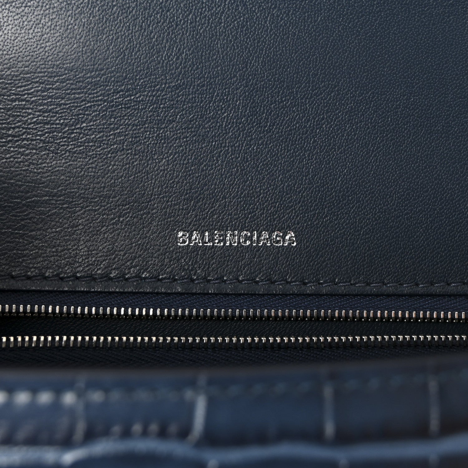 Balenciaga Shiny Calfskin Crocodile Embossed Medium Hourglass Top Handle Bag Denim Blue 6 of 9