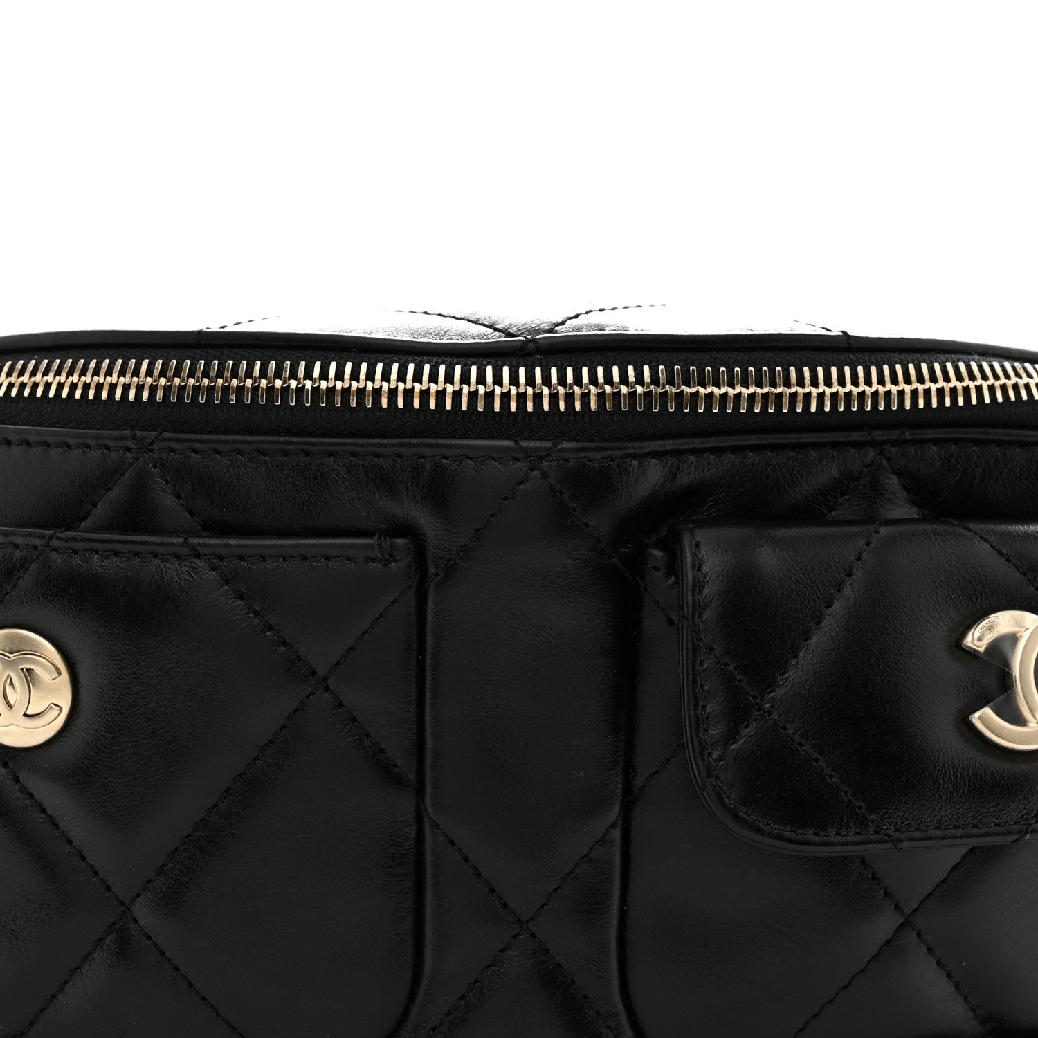 Chanel Shiny Aged Calfskin Quilted CC Pockets Jacket Waist Belt Bag Black 8 of 10
