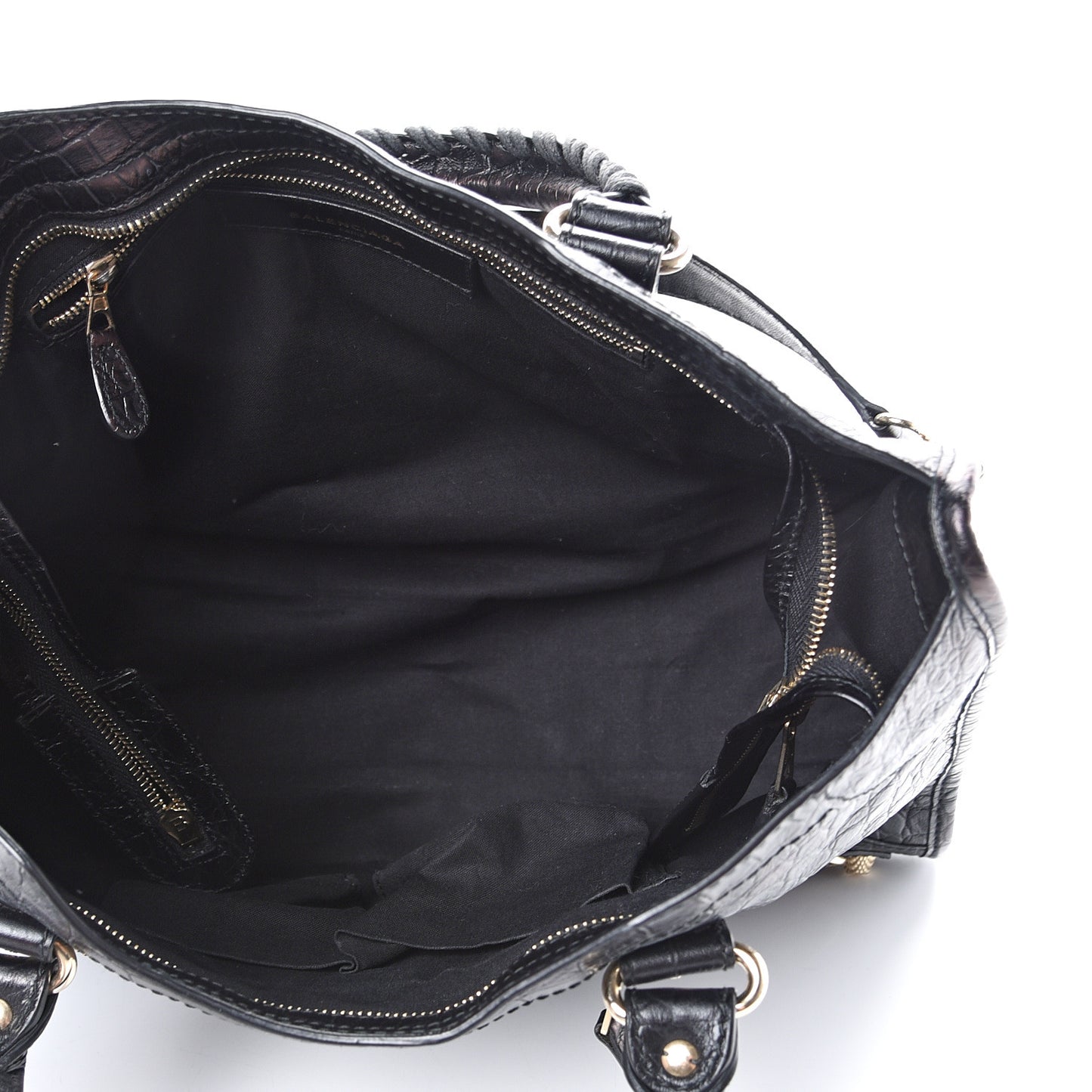 Calfskin Crocodile Embossed Giant 12 Gold Hardware City Black