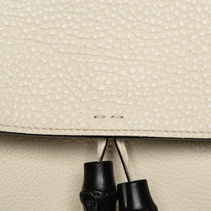 Gucci Pebbled Calfskin Medium Bamboo Daily Flap Shoulder Bag Mystic White 6 of 8