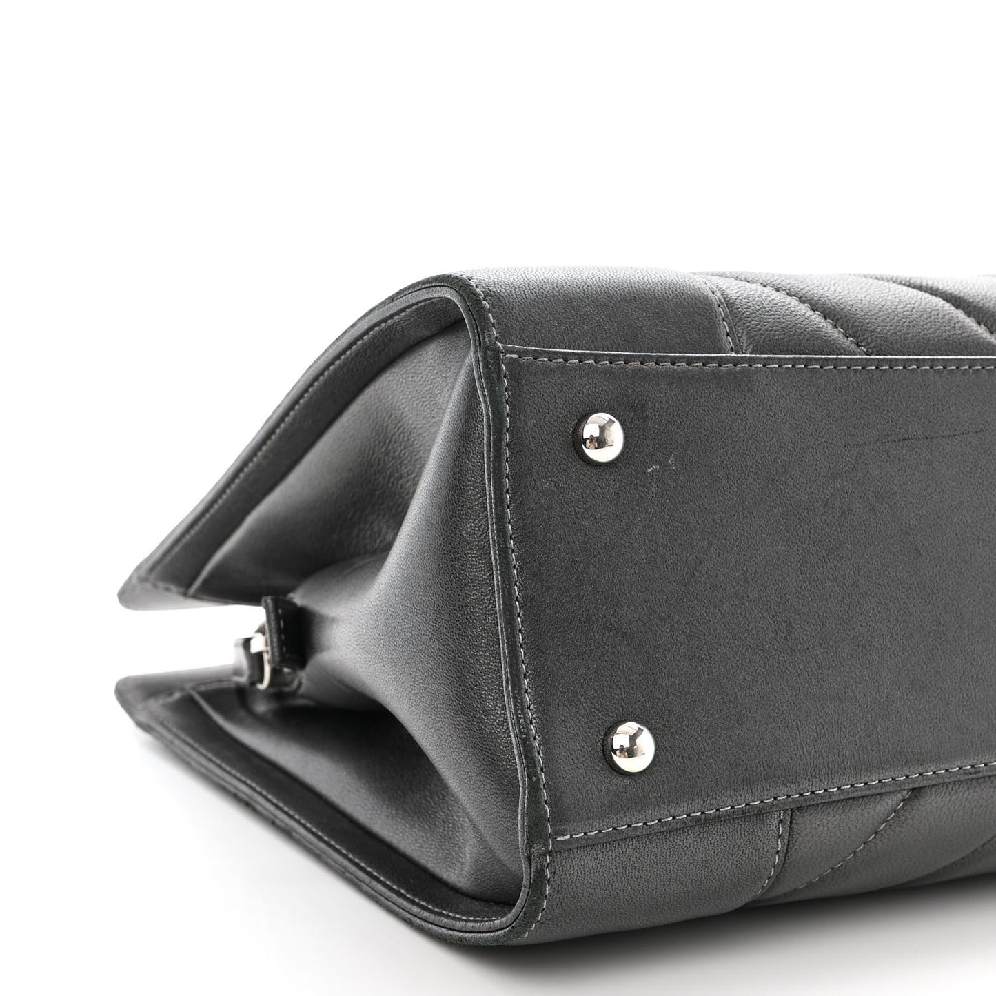 Sheepskin Chevron Quilted Mademoiselle Vintage Shopping Tote Dark Grey